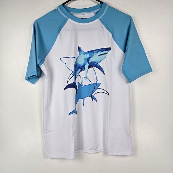 Land's End Boys Size XL 14-16 Husky Rash Guard Short Sleeve Shirt Shark - Picture 1 of 6